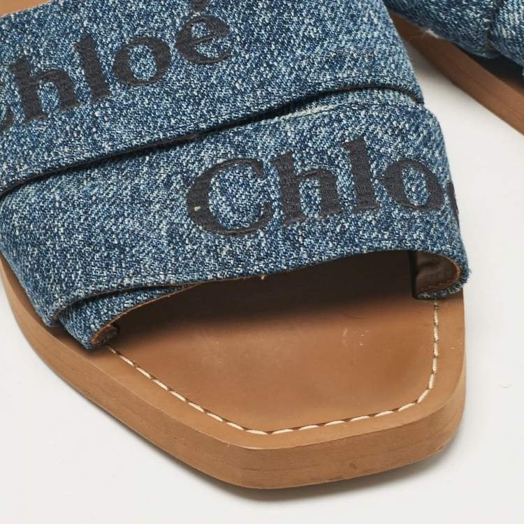 Pre Owned Chloé Blue Denim Woody Flat Sandals Size 36