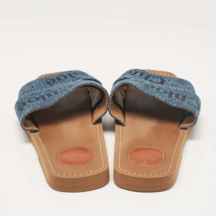 Pre Owned Chloé Blue Denim Woody Flat Sandals Size 36