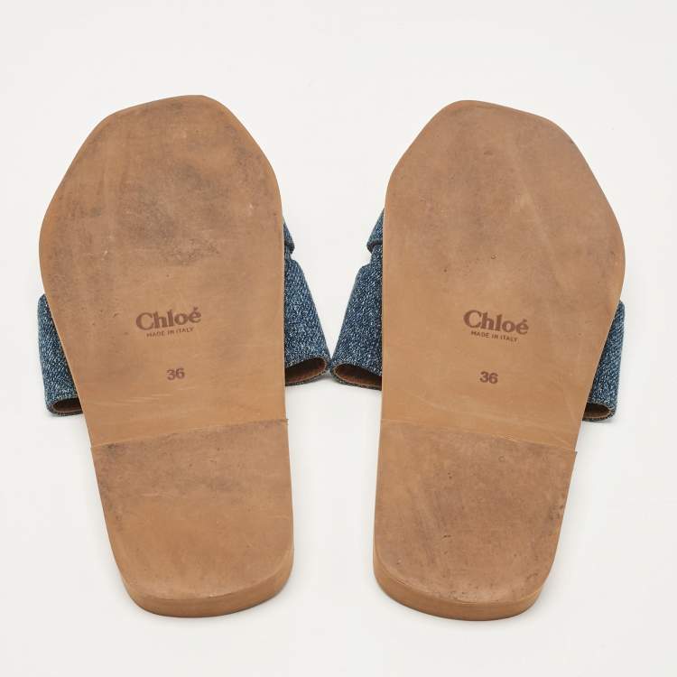 Pre Owned Chloé Blue Denim Woody Flat Sandals Size 36