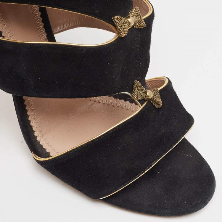 Pre Owned Chloe Black Suede Bow Detail Cut Out Sandals Size 41