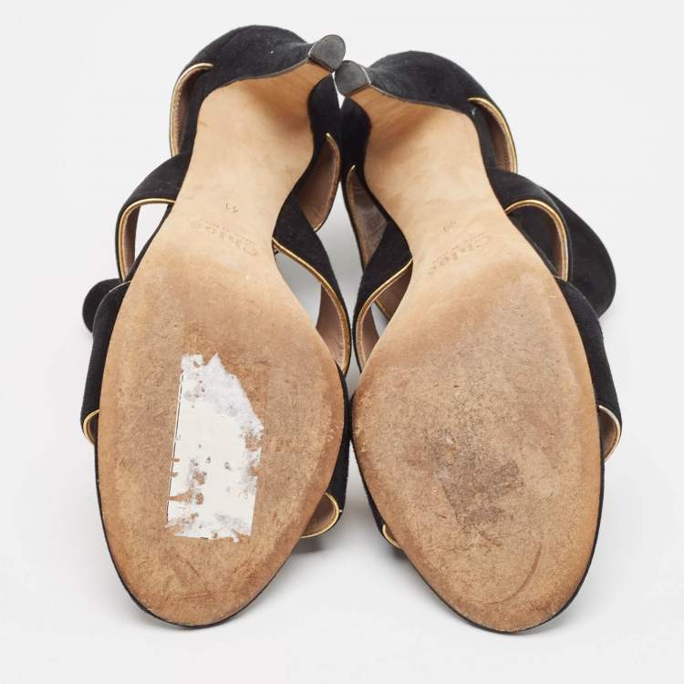 Pre Owned Chloe Black Suede Bow Detail Cut Out Sandals Size 41