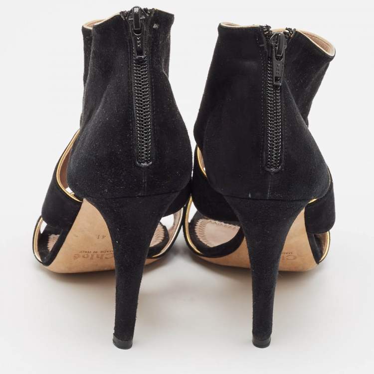 Pre Owned Chloe Black Suede Bow Detail Cut Out Sandals Size 41