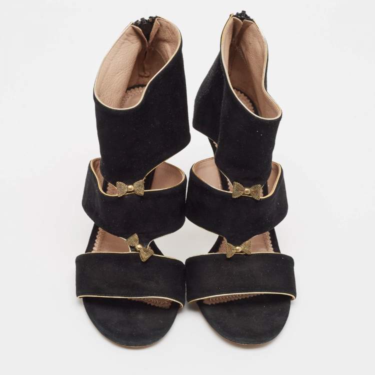 Pre Owned Chloe Black Suede Bow Detail Cut Out Sandals Size 41