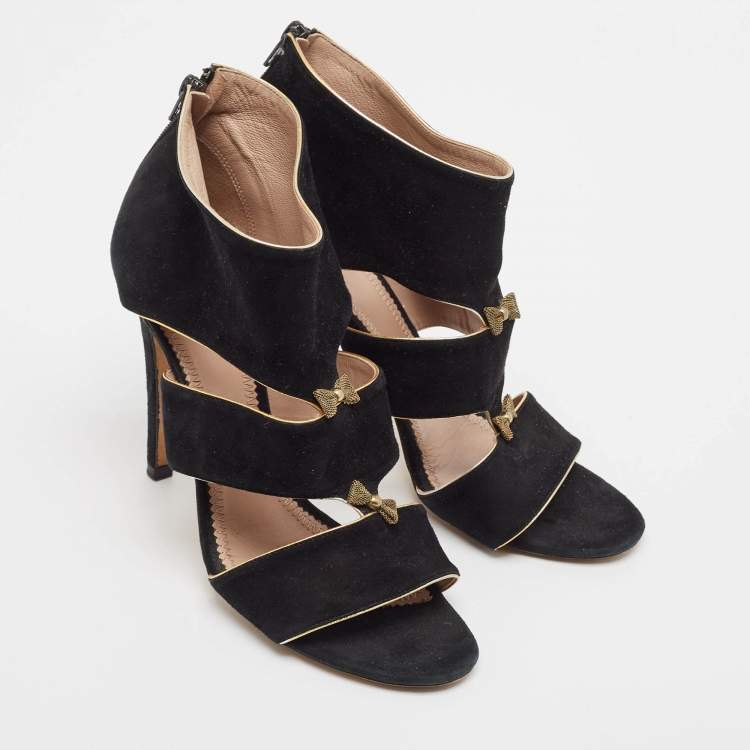 Pre Owned Chloe Black Suede Bow Detail Cut Out Sandals Size 41