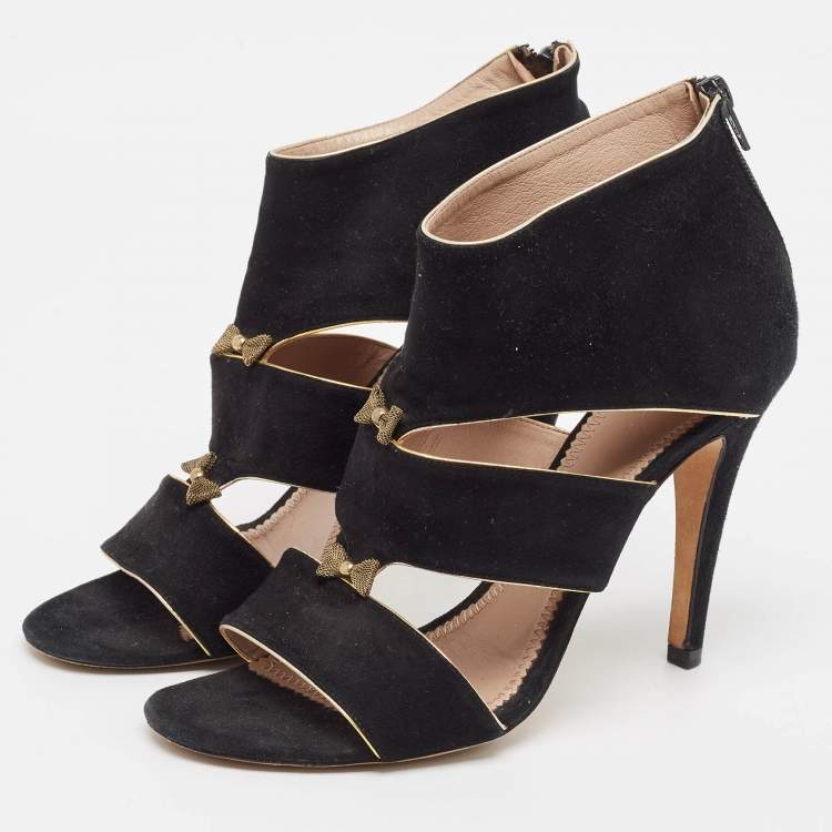 Pre Owned Chloe Black Suede Bow Detail Cut Out Sandals Size 41