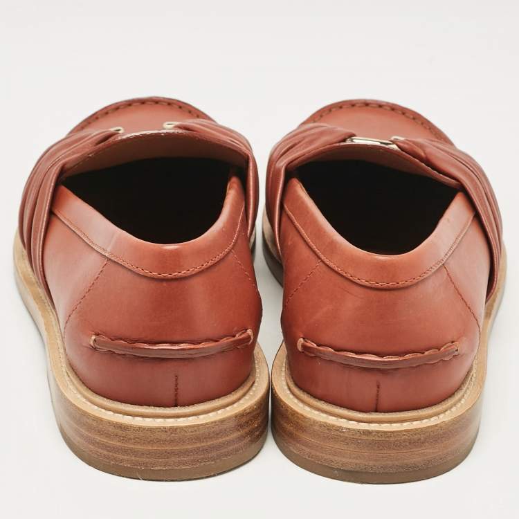 Pre Owned Chloe Brown Leather C Slip On Loafers Size 38
