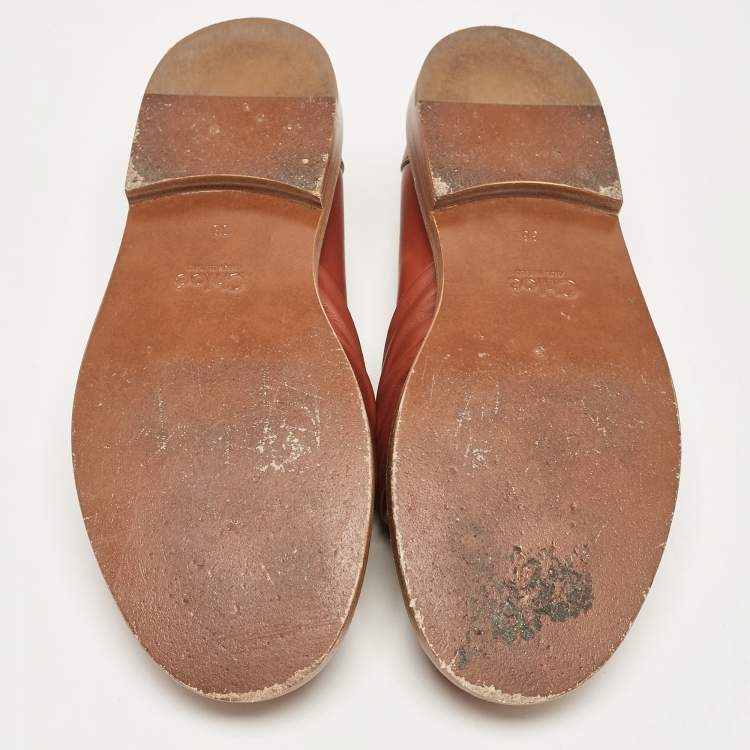 Pre Owned Chloe Brown Leather C Slip On Loafers Size 38