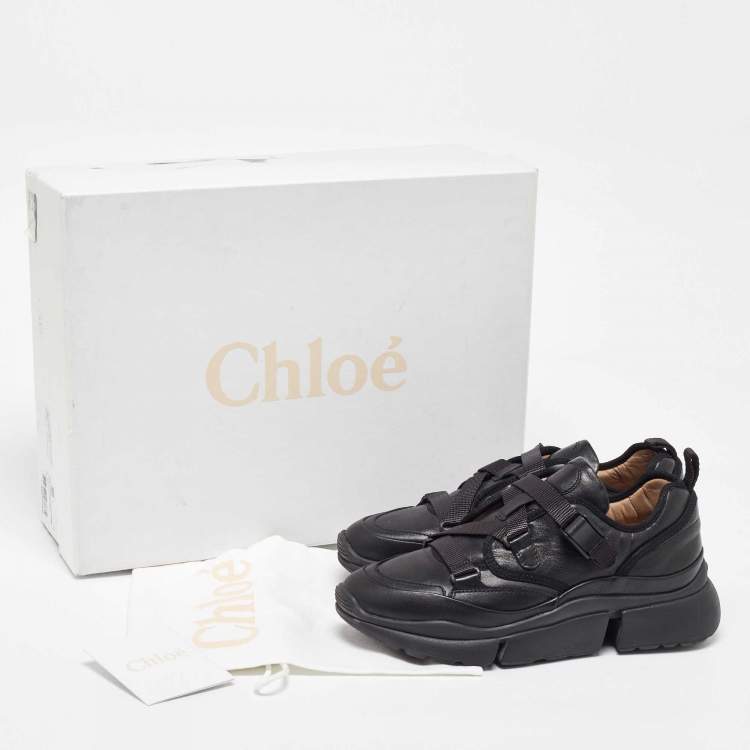 Pre Owned Chloe Black Leather Sonnie Buckle Strap Sneakers Size 39