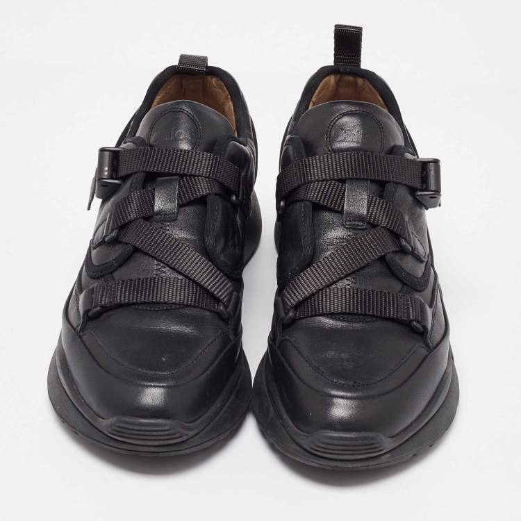 Pre Owned Chloe Black Leather Sonnie Buckle Strap Sneakers Size 39