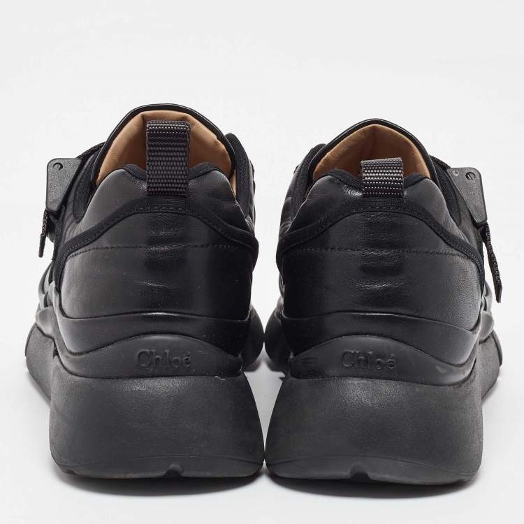 Pre Owned Chloe Black Leather Sonnie Buckle Strap Sneakers Size 39