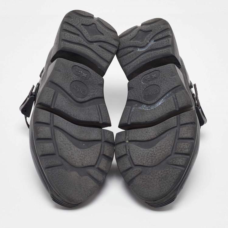 Pre Owned Chloe Black Leather Sonnie Buckle Strap Sneakers Size 39