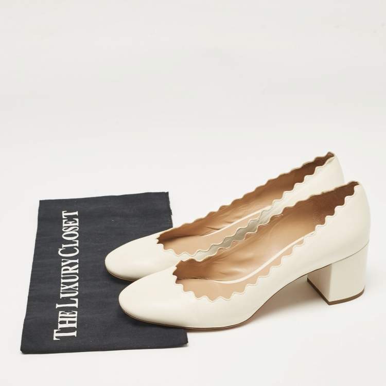 Pre Owned Chloe Off White Leather Scalloped Lauren Pumps Size 38.5