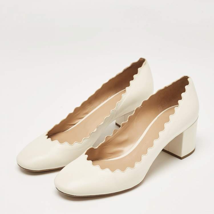 Pre Owned Chloe Off White Leather Scalloped Lauren Pumps Size 38.5