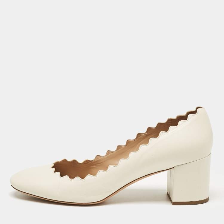 Pre Owned Chloe Off White Leather Scalloped Lauren Pumps Size 38.5