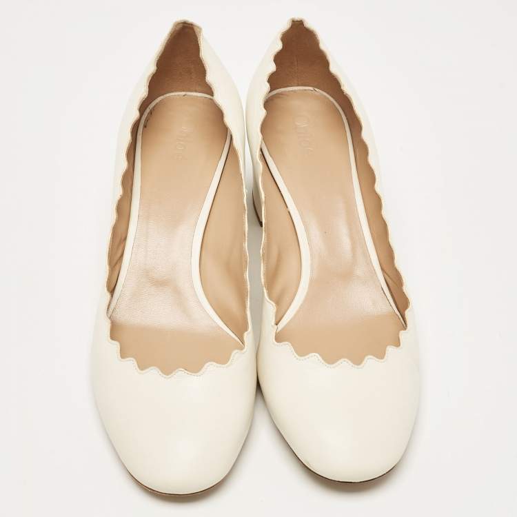Pre Owned Chloe Off White Leather Scalloped Lauren Pumps Size 38.5