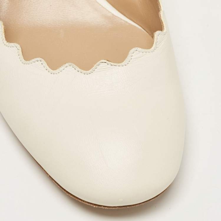 Pre Owned Chloe Off White Leather Scalloped Lauren Pumps Size 38.5