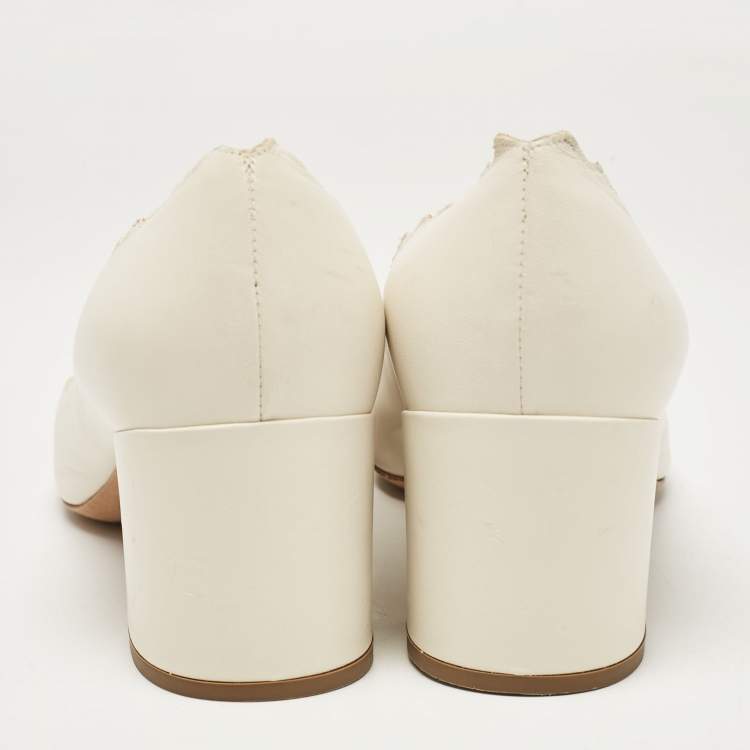 Pre Owned Chloe Off White Leather Scalloped Lauren Pumps Size 38.5