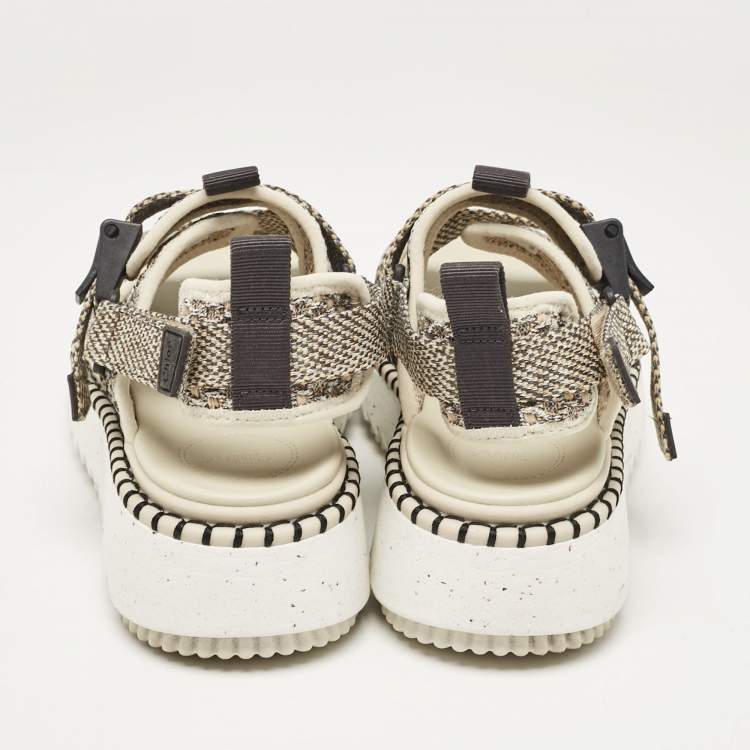 Pre Owned Chloe Cream/Brown Canvas Lilli Ankle Strap Sandals Size 37