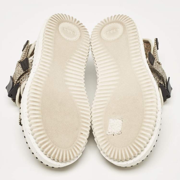 Pre Owned Chloe Cream/Brown Canvas Lilli Ankle Strap Sandals Size 37
