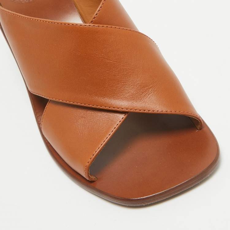 Pre Owned Chloe Brown Leather Slide Sandals Size 38
