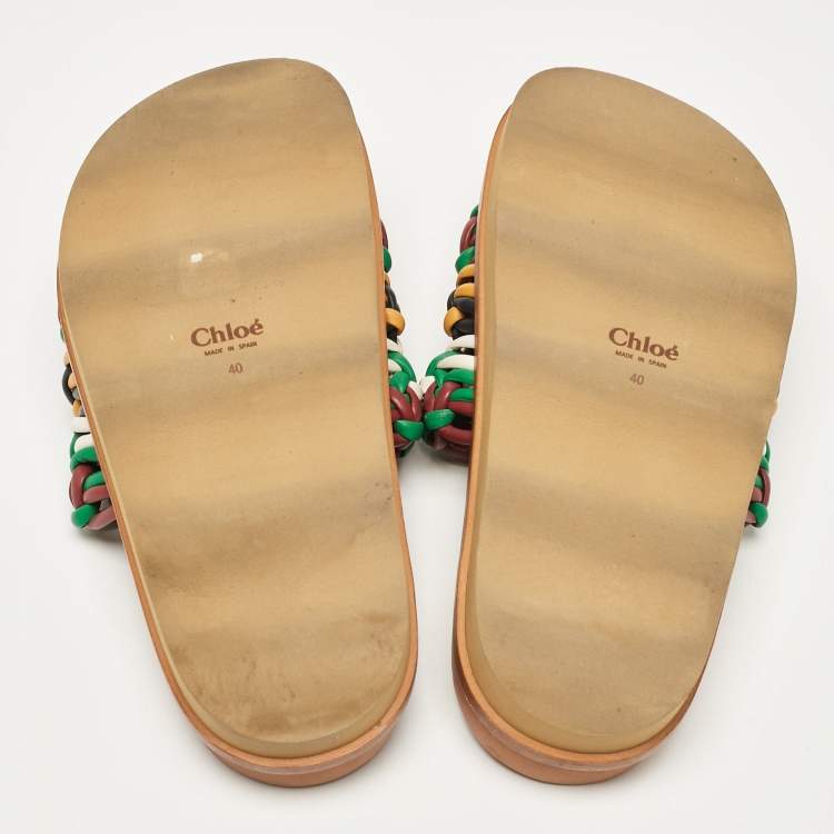 Pre Owned Chloe Multicolor Woven Leather Flat Slides Size 40