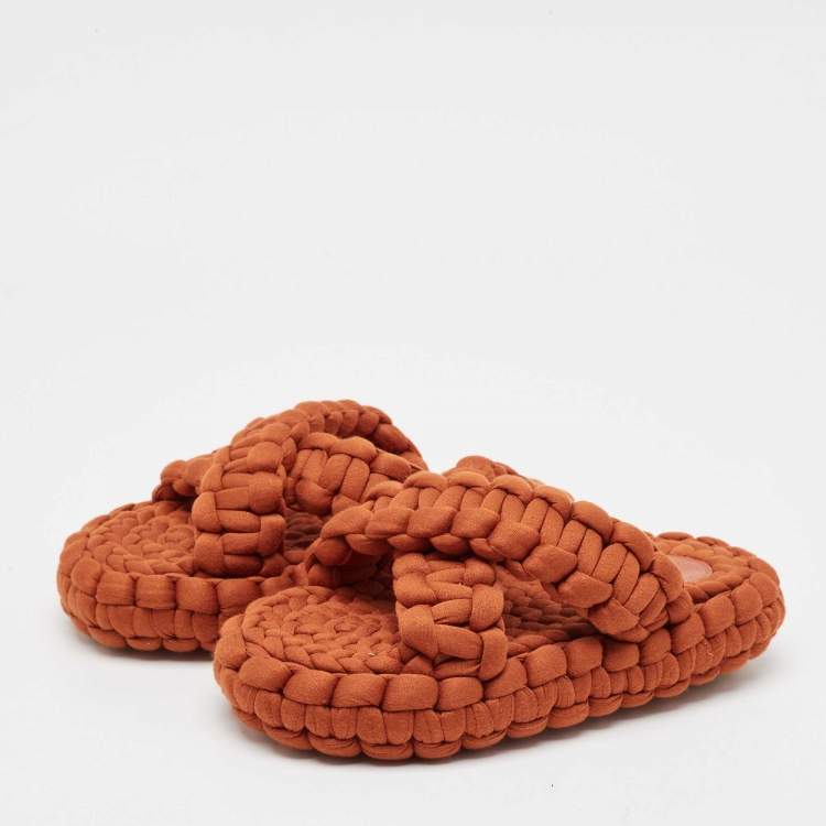 Pre Owned Chloe Orange Woven Jersey Kamy Platform Slides Size 38