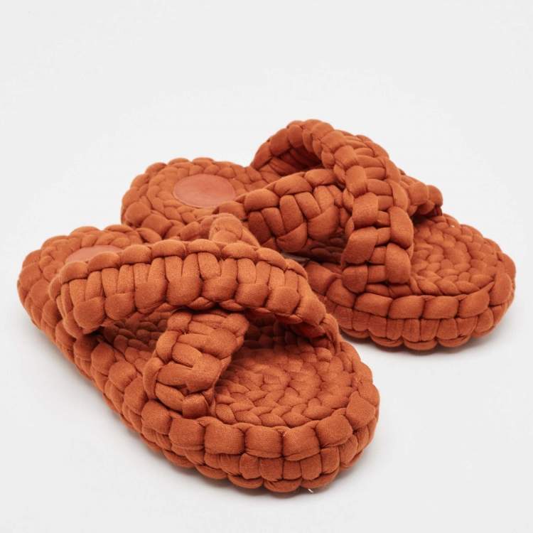 Pre Owned Chloe Orange Woven Jersey Kamy Platform Slides Size 38