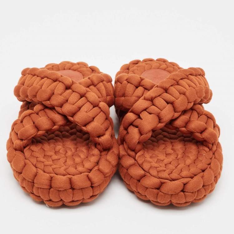 Pre Owned Chloe Orange Woven Jersey Kamy Platform Slides Size 38