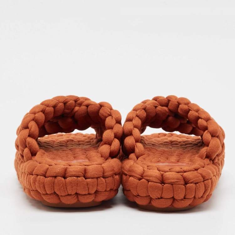 Pre Owned Chloe Orange Woven Jersey Kamy Platform Slides Size 38