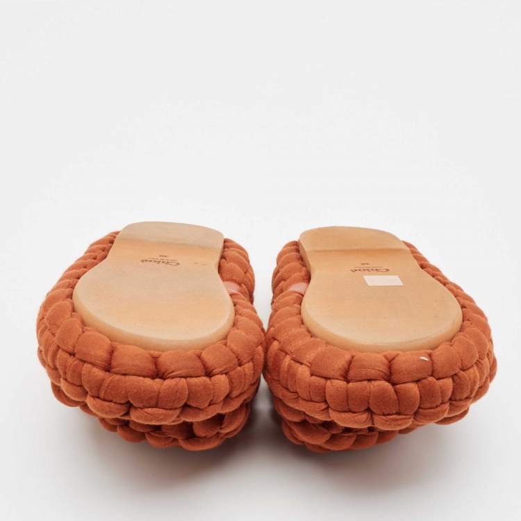 Pre Owned Chloe Orange Woven Jersey Kamy Platform Slides Size 38