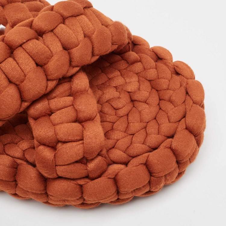 Pre Owned Chloe Orange Woven Jersey Kamy Platform Slides Size 38