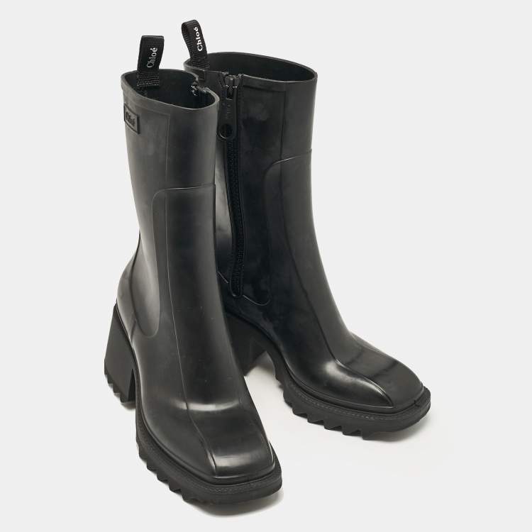 Pre Owned Chloe Black Rubber Betty Rain Boots Size 41