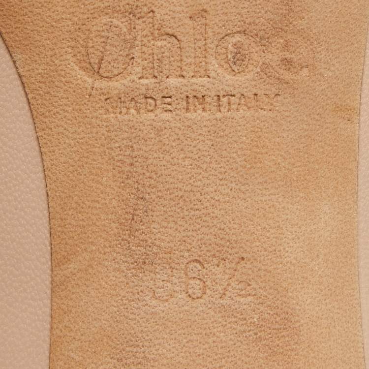 Pre Owned Chloe Beige Leather Laurena Scalloped Block Heel Pumps Size 36.5