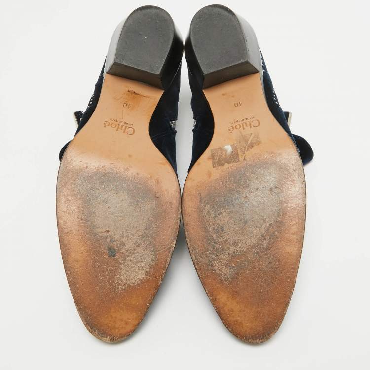 مملوكة مسبقًا Chloe Dark Blue Velvet Susanna Ankle Boots Size 40