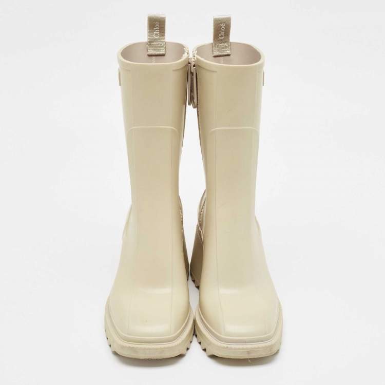 Pre Owned Chloe Cream Rubber Betty Rain Boots Size 38