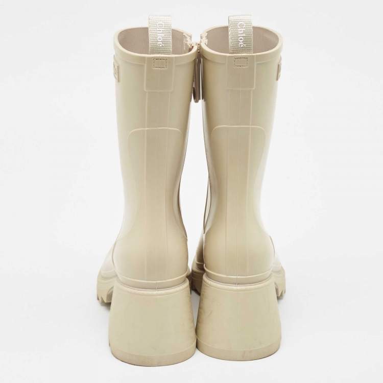 Pre Owned Chloe Cream Rubber Betty Rain Boots Size 38