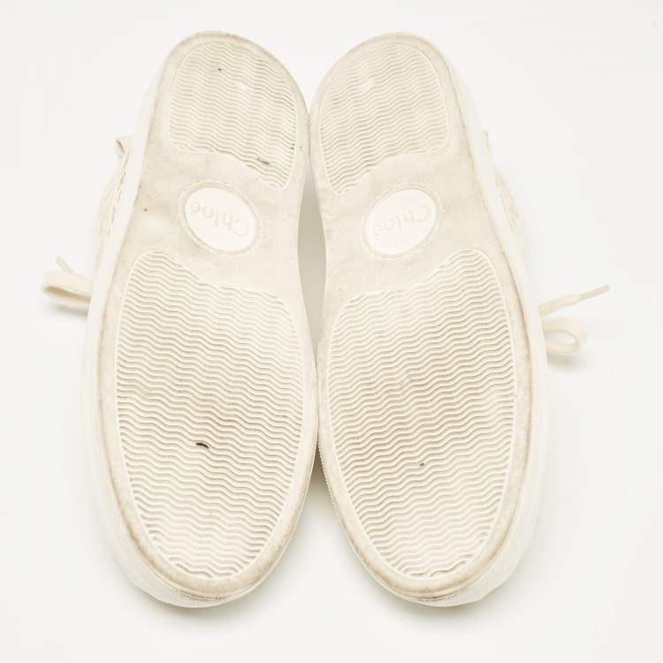 Pre Owned Chloe Light Beige Lace and Leather Lauren Low Top Sneakers Size 41