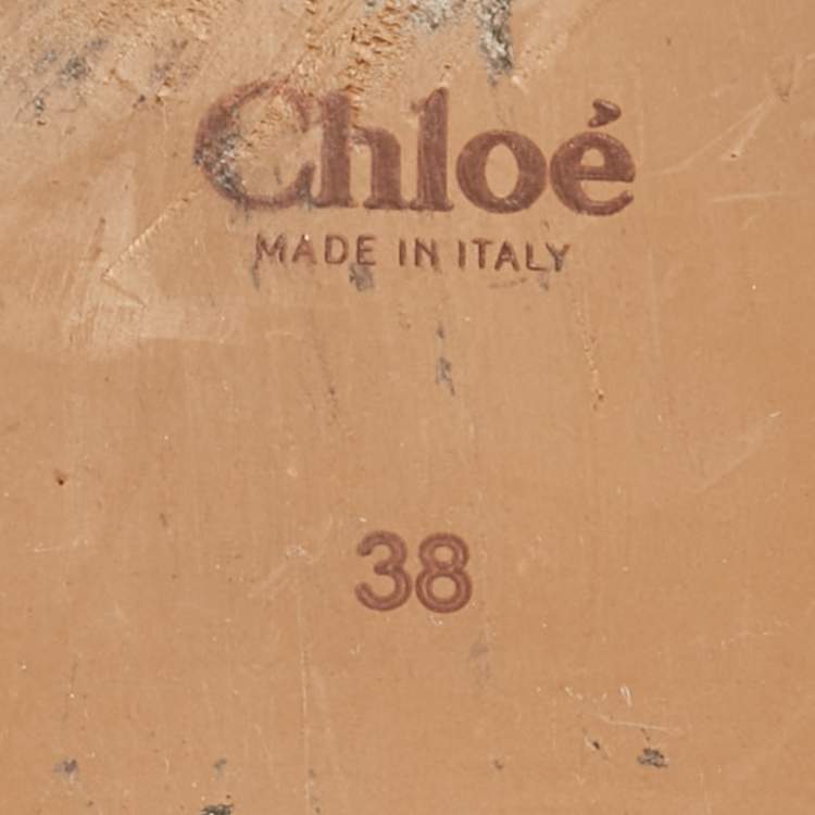 Pre Owned Chloe Beige Canvas Woody Flat Slides Size 38