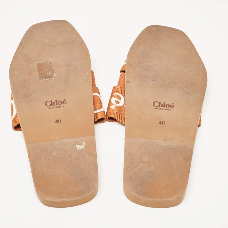 Pre Owned Chloe Brown Logo Canvas Woody Flat Slides Size 40