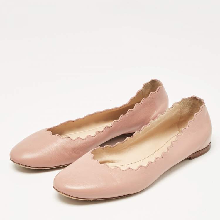 Pre Owned Chloe Pink Scalloped Leather Lauren Ballet Flats Size 36.5