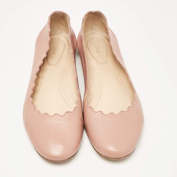 Pre Owned Chloe Pink Scalloped Leather Lauren Ballet Flats Size 36.5