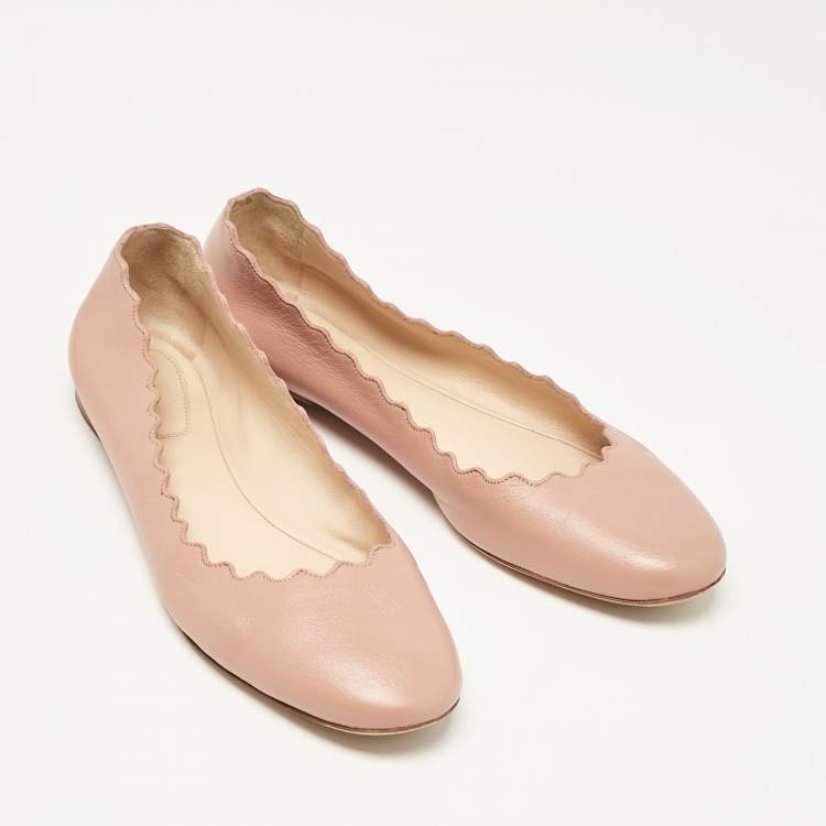 Pre Owned Chloe Pink Scalloped Leather Lauren Ballet Flats Size 36.5