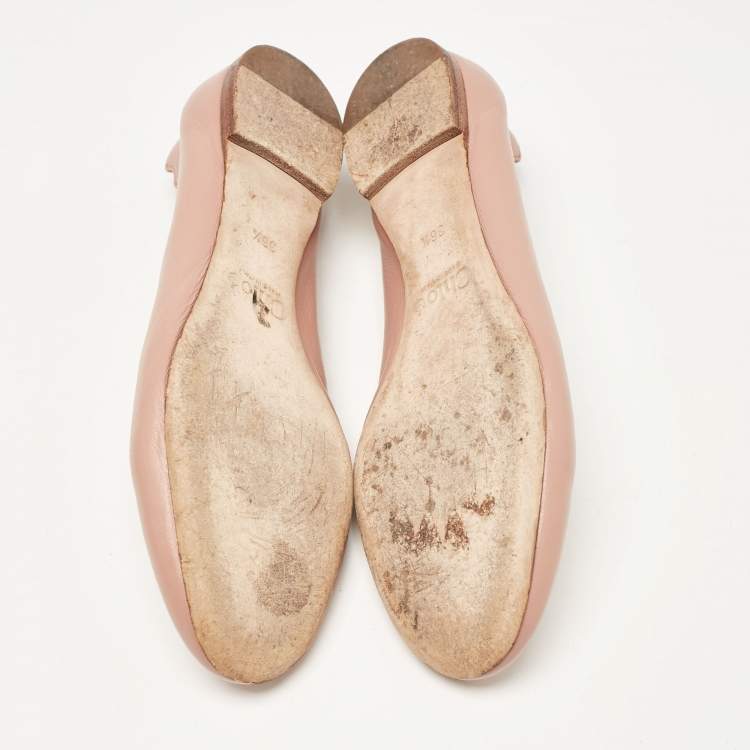 Pre Owned Chloe Pink Scalloped Leather Lauren Ballet Flats Size 36.5