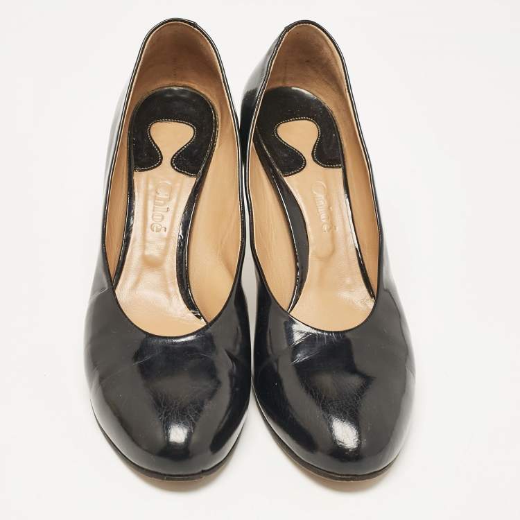 Pre Owned Chloe Black Leather Round Toe Pumps Size 41