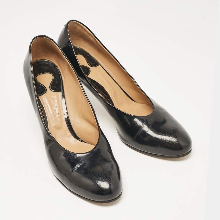 Pre Owned Chloe Black Leather Round Toe Pumps Size 41
