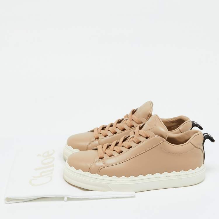 Pre Owned Chloe Beige Leather Lauren Scalloped Low Top Sneakers Size 39