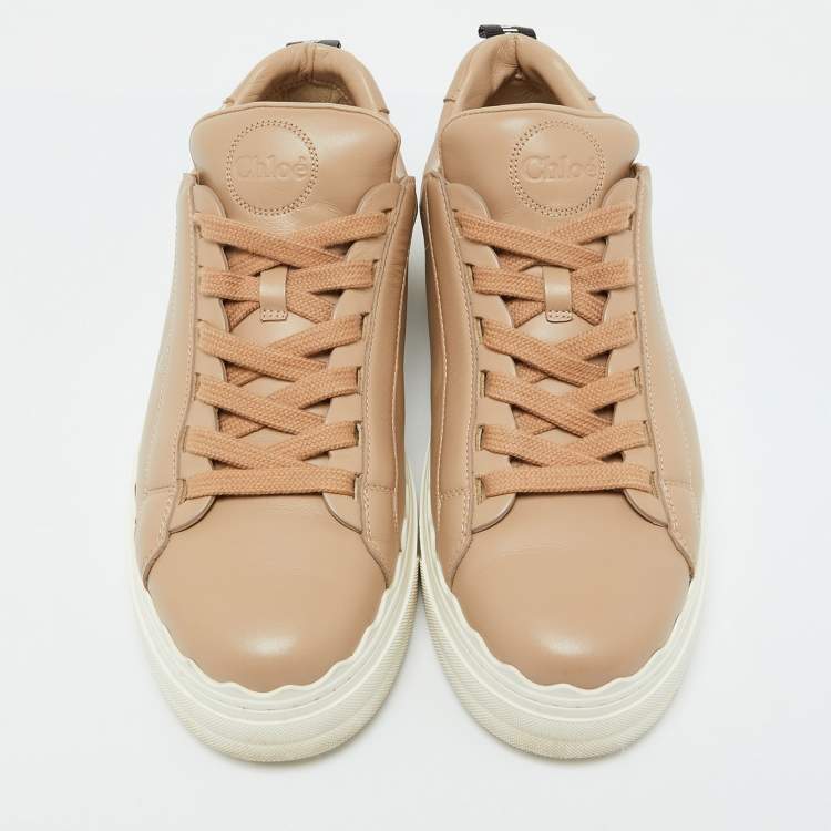 Pre Owned Chloe Beige Leather Lauren Scalloped Low Top Sneakers Size 39