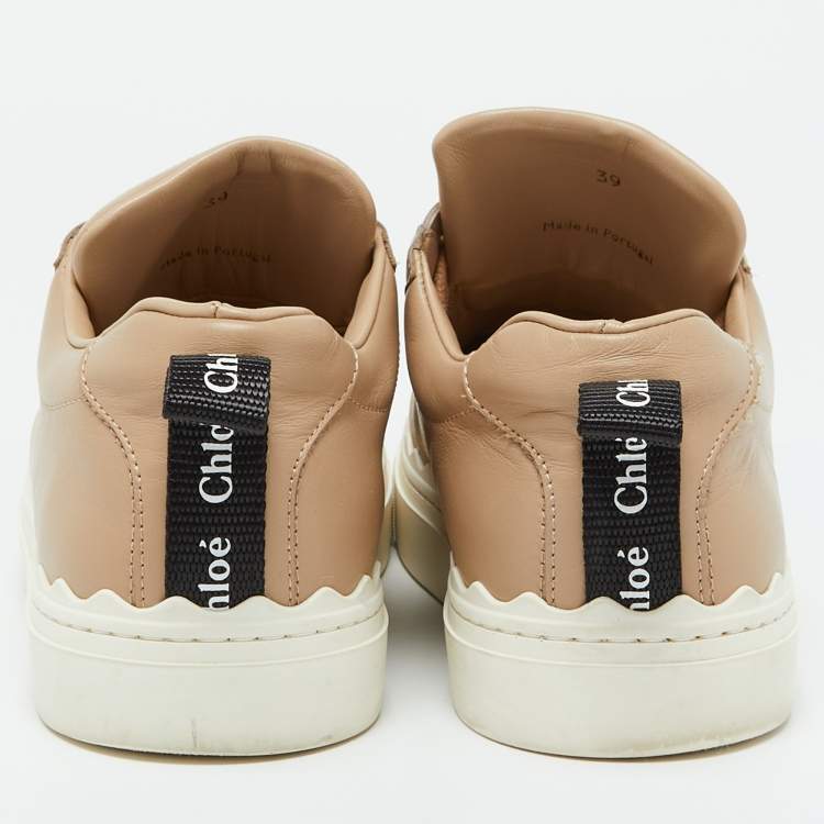 Pre Owned Chloe Beige Leather Lauren Scalloped Low Top Sneakers Size 39