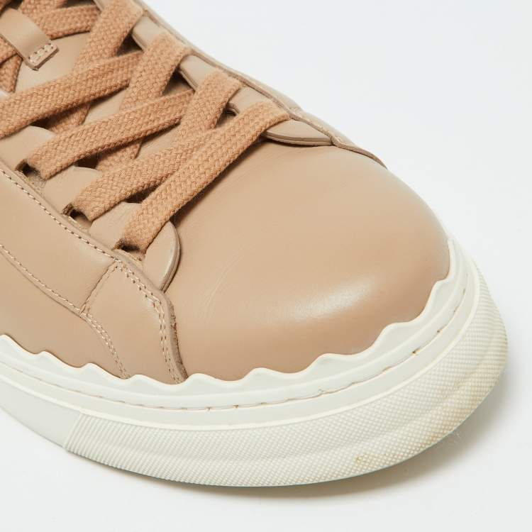 Pre Owned Chloe Beige Leather Lauren Scalloped Low Top Sneakers Size 39