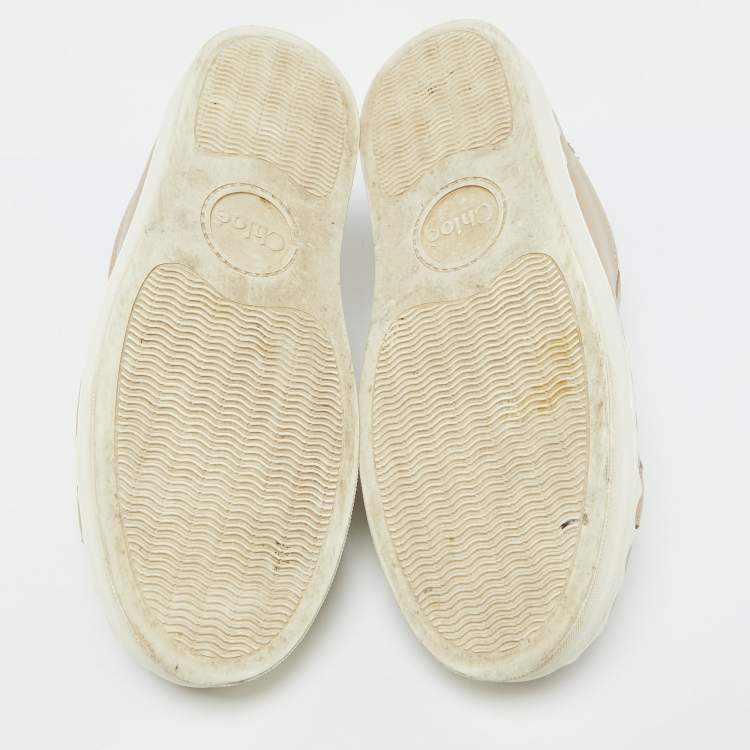 Pre Owned Chloe Beige Leather Lauren Scalloped Low Top Sneakers Size 39